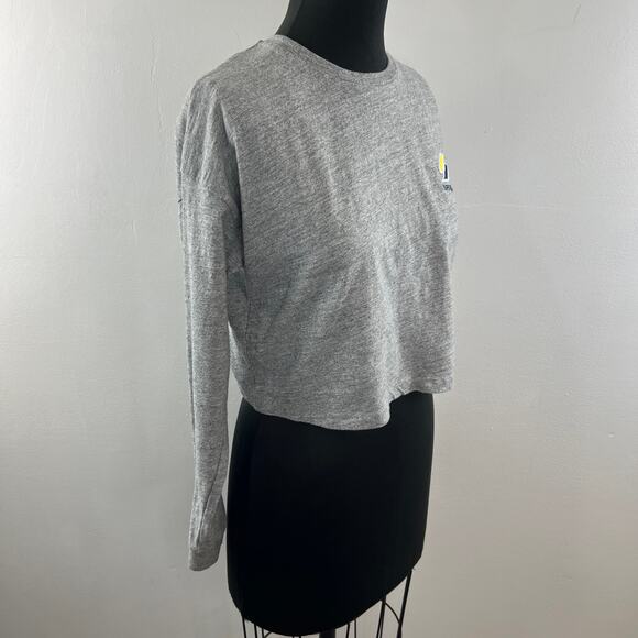 SUPERDRY Gray Sportstyle Essential Crop Top Cotton Ribbed Cuffs Crew Neck Size 4 - Picture 5 of 11